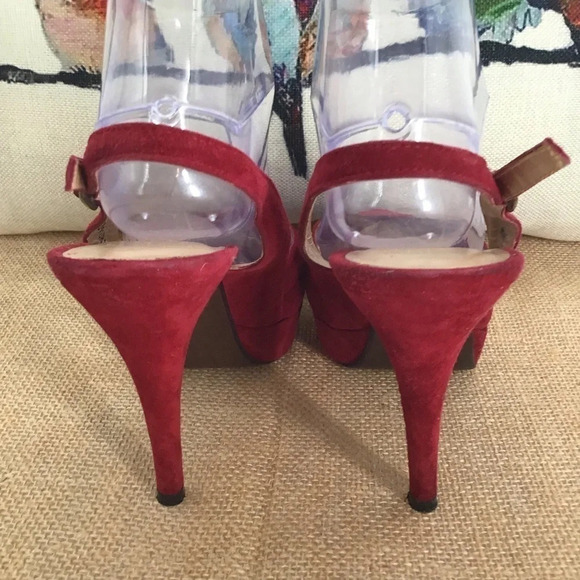 Stuart Weizmann Women’s Red Suede Leather Party Platform Sling Heels Size 7.5 - Picture 5 of 11
